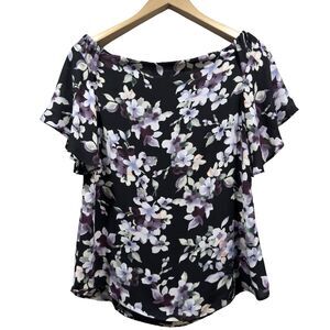 WHITE HOUSE BLACK MARKET Women's Size XS Floral Off the Shoulder Flutter Top